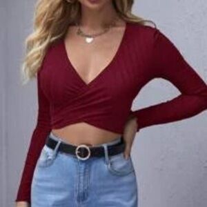 Criss cross tie back ribbed crop top